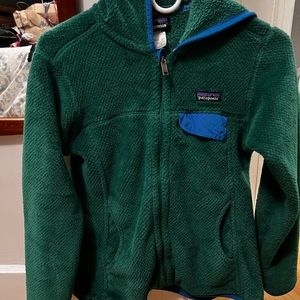 Women's Patagonia Re-Tool Snap-T Green & Blue Hooded Jacket/hoodie size small